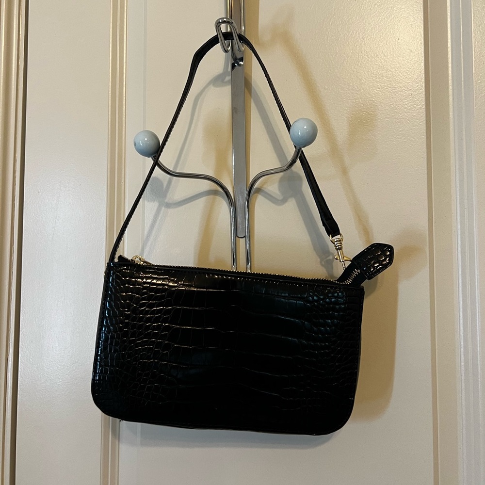 Black crocodile style shoulder bag